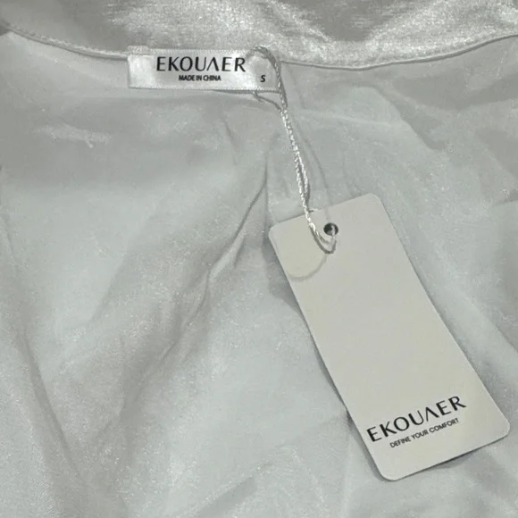 Ekouaer Long Sleeve White Satin Bridal Wedding 2 piece Pajamas Size S (Top NWT!) - Picture 5 of 7